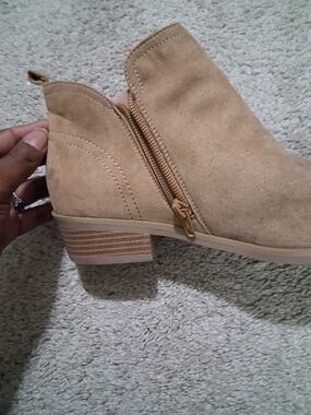 Women's Tan Suede Ankle Bootie with Side Zip
